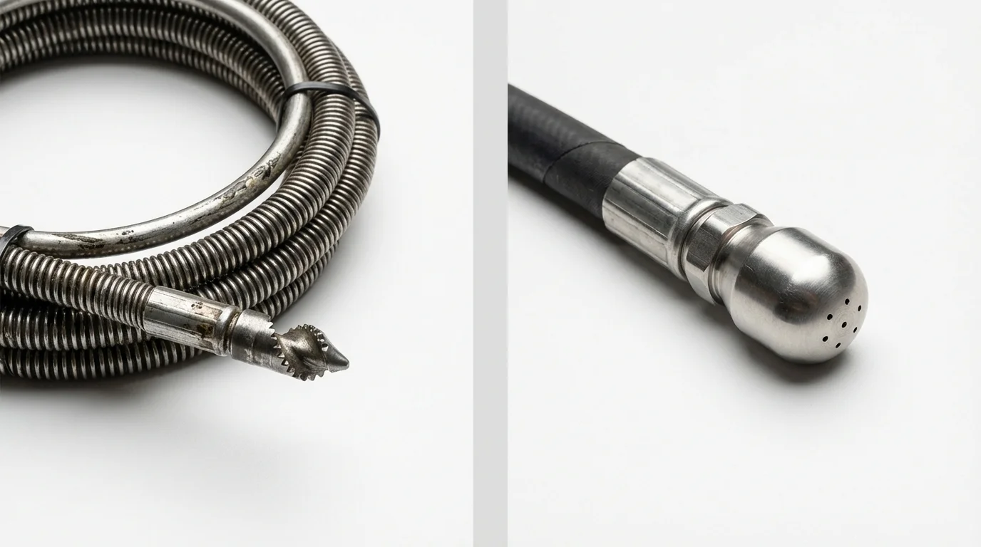 Drain snake cable and hydro jetting nozzle used for drain cleaning in Libby, MT