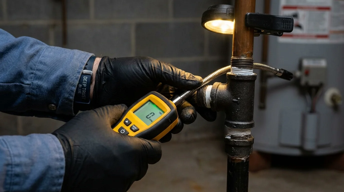Gas leak detection with electronic sniffer by Johns Plumbing LLC in Libby